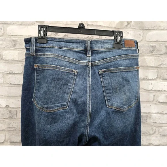 Judy Blue Jeans 13/31 Blue Dark High Rise Wide Leg Button Fly Denim Frayed Hem - Picture 11 of 13